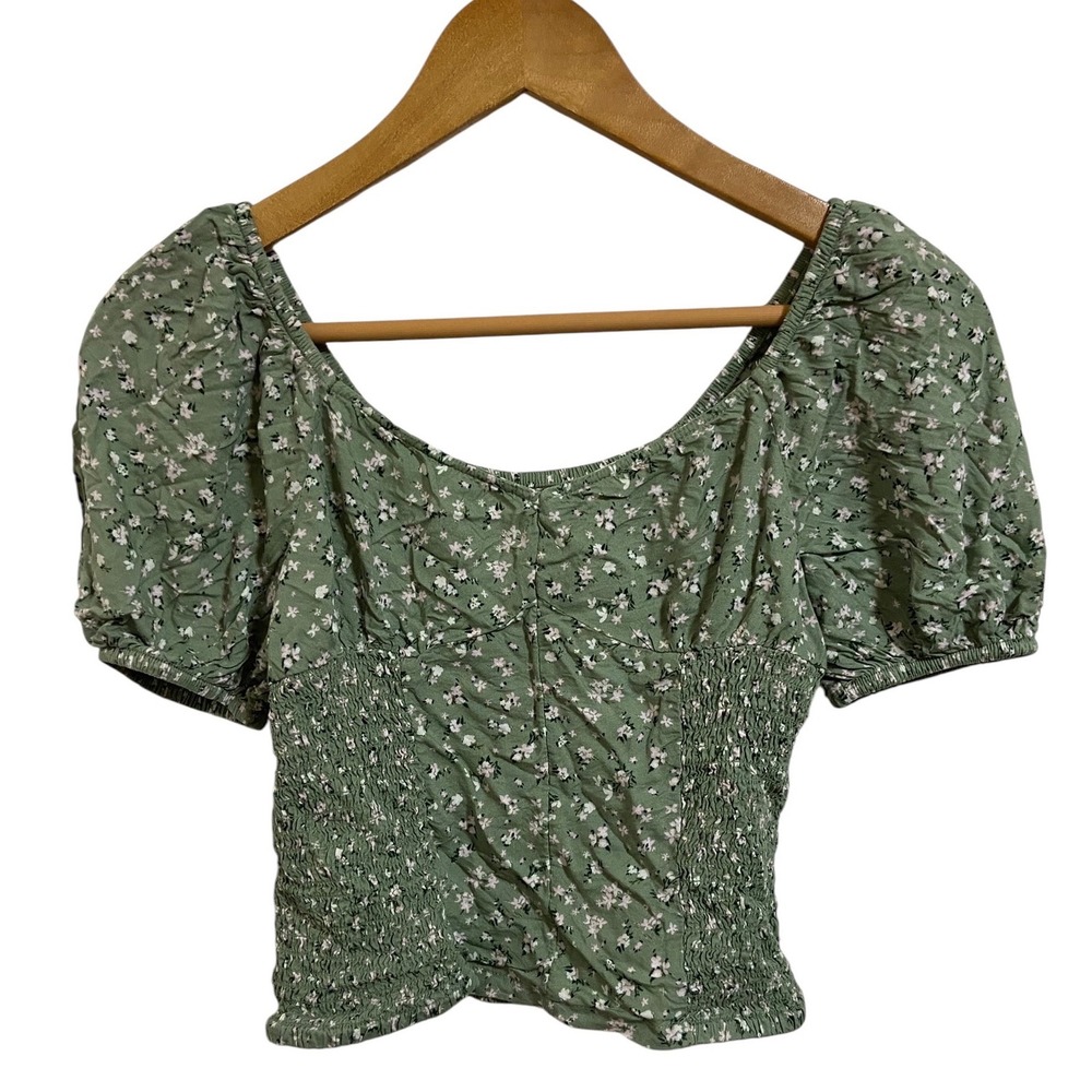 Thereabouts Girls Sage Green Floral Smocked Puff Sleeve Crop Top Size‎ M 10/12
